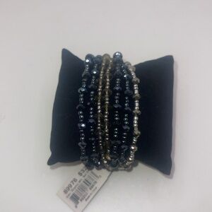 Cookie Lee set of 7 beaded stretch bracelets. Black and silver. NWT. Style 89976